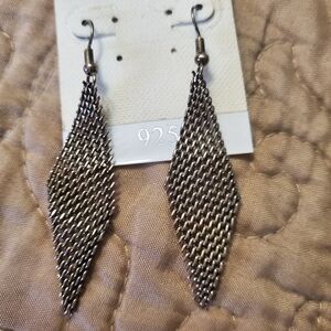 Elegant Silver Mesh Drop Earrings